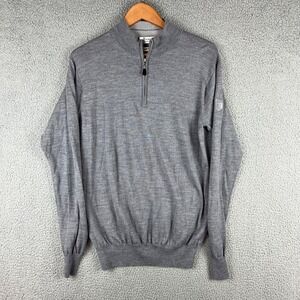 PETER MILLAR Crown Soft Sweater Mens Large Grey 1/4 Zip Merino Wool Silk Golf